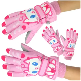 rekawiczki-dzieciece-zimowe-cieple-pieciopalczaste-rozowe-z-motywem-kota