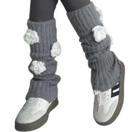 ocieplacze-na-nogi-lydki-getry-dzieciece-mlodziezowe-damskie-kwiatki-szare