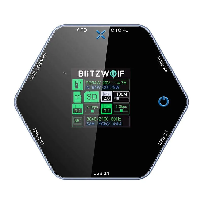 stacja-dokujaca-8w1-blitzwolf-bw-th16-usb-100w-lcd-smart-display-stan-nowy