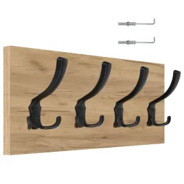 wieszak-scienny-panelowy-4-mocne-duze-czarne-haki-loftowy-45x18cm-dab-zloty