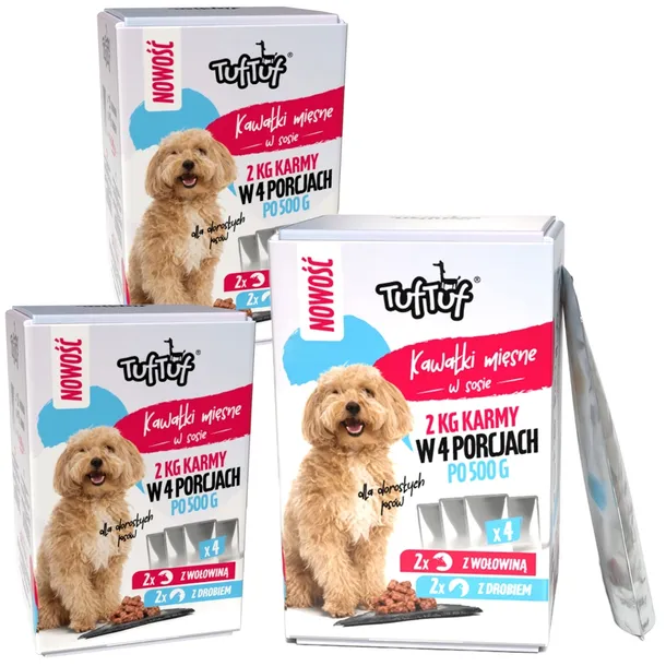 MOKRA KARMA DLA PSA TufTuf Box saszetki kawałki mięsne ZESTAW XXL 12x500g