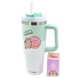 pusheen-kubek-termiczny-ze-slomka-900ml-zielono-bialy-kotek-donut