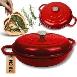 emaliowany-garnek-zeliwny-plaski-30cm-3l-hage-czerwony