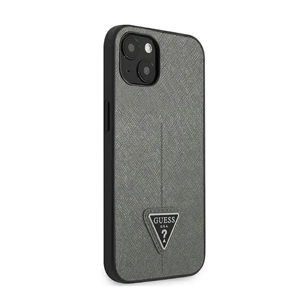 guess-saffiano-triangle-logo-case-etui-iphone-14-plus-srebrny-typ-plecki