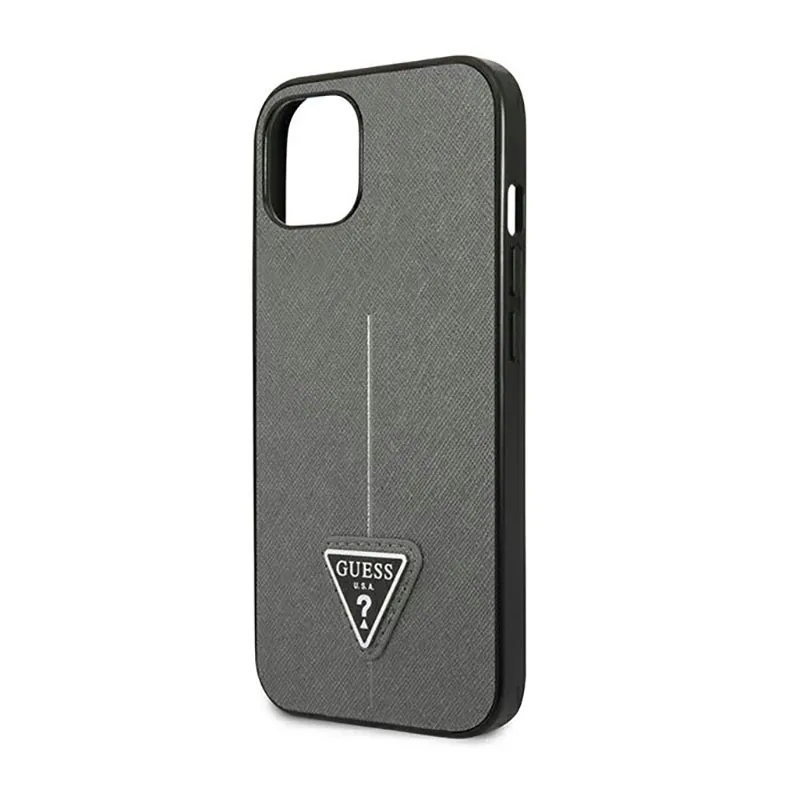 guess-saffiano-triangle-logo-case-etui-iphone-14-plus-srebrny-przeznaczenie-apple