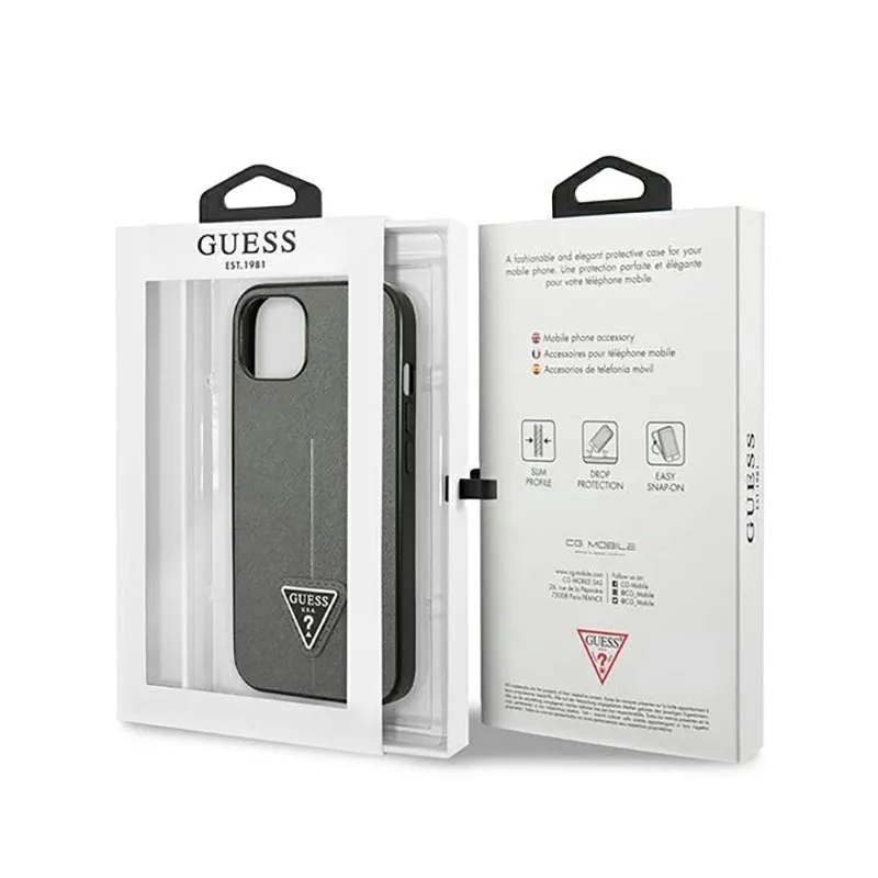 guess-saffiano-triangle-logo-case-etui-iphone-14-plus-srebrny-przeznaczenie-apple