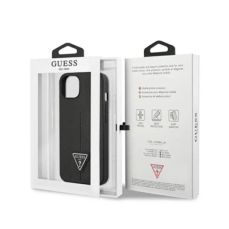 guess-saffiano-triangle-logo-case-etui-iphone-14-plus-czarny