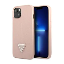 guess-saffiano-triangle-logo-case-etui-iphone-14-plus-rozowy