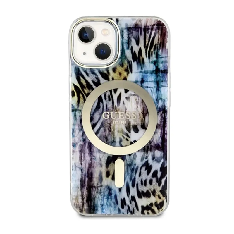 guess-leopard-magsafe-etui-iphone-14-niebieski