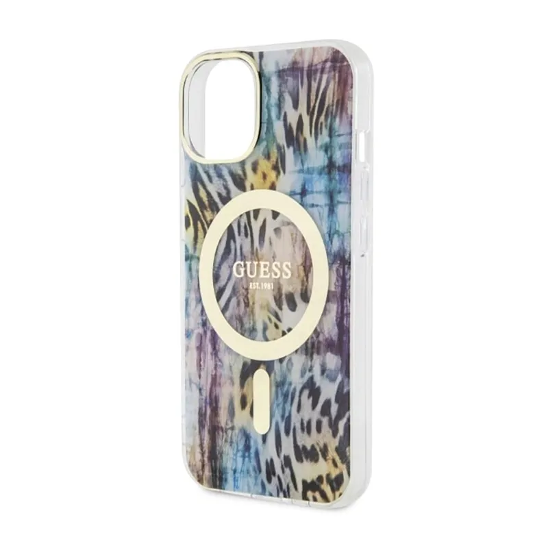 guess-leopard-magsafe-etui-iphone-14-niebieski