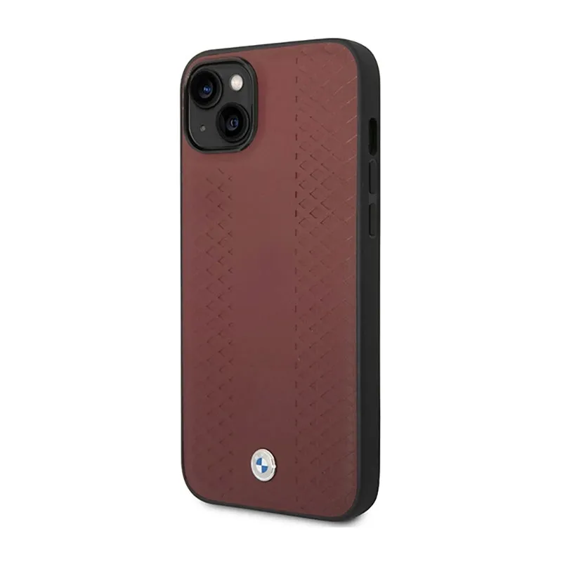 bmw-leather-diamond-pattern-etui-iphone-14-burgundowy