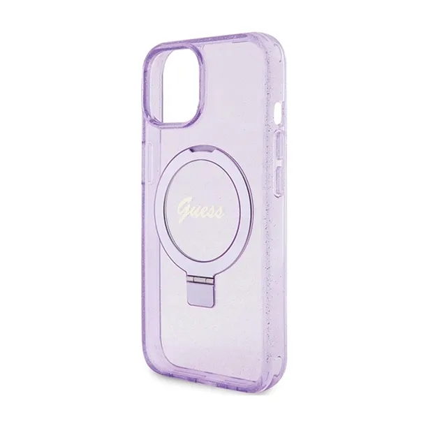guess-ring-stand-script-glitter-magsafe-etui-iphone-15-plus-fioletowy-funkcje-ladowanie-indukcyjne-pochlanianie-wstrzasow