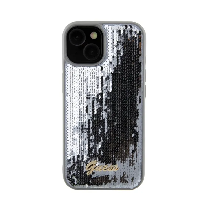 guess-sequin-script-metal-etui-iphone-15-srebrny