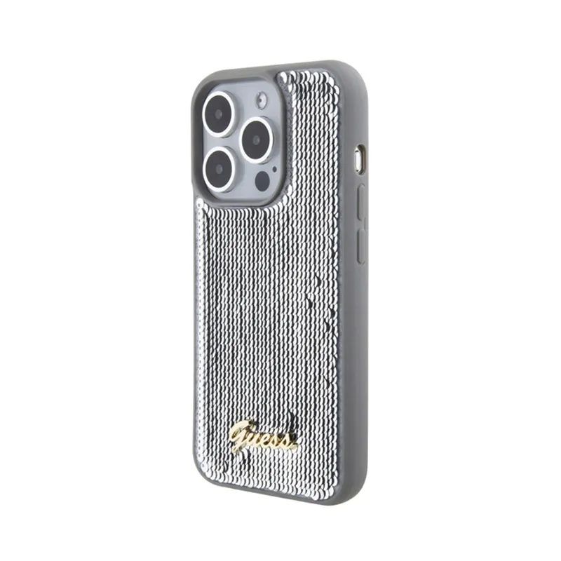 guess-sequin-script-metal-etui-iphone-15-pro-srebrny
