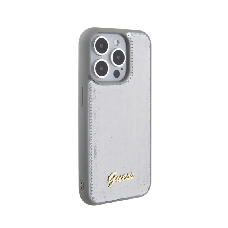 guess-sequin-script-metal-etui-iphone-15-pro-srebrny