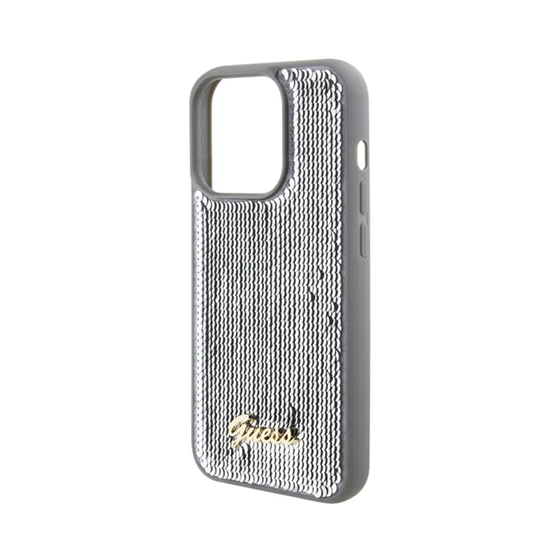 guess-sequin-script-metal-etui-iphone-15-pro-srebrny