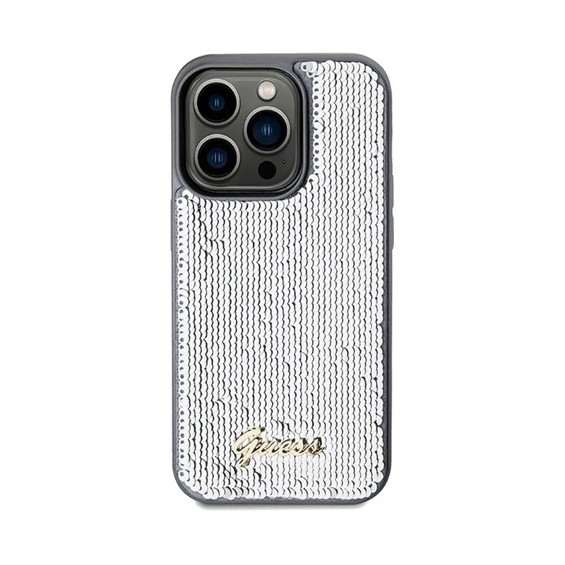 guess-sequin-script-metal-etui-iphone-14-pro-max-srebrny