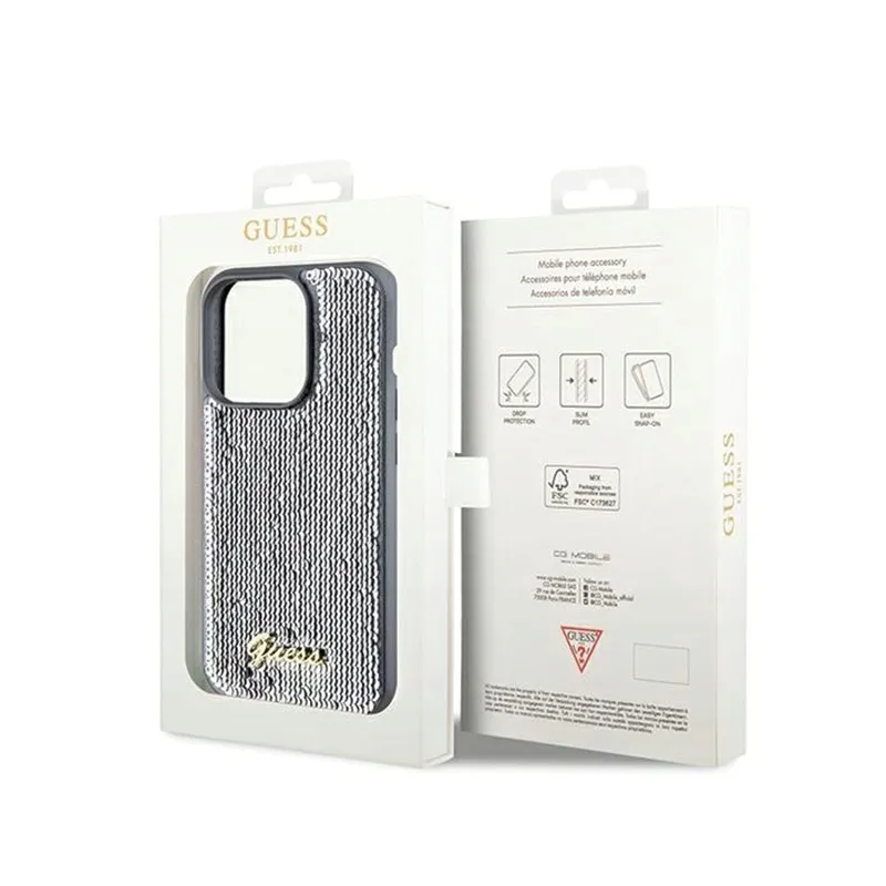 guess-sequin-script-metal-etui-iphone-14-pro-max-srebrny