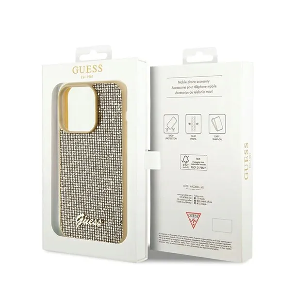 guess-disco-metal-script-etui-iphone-14-pro-max-zloty-zalaczone-wyposazenie-szmatka-do-czyszczenia