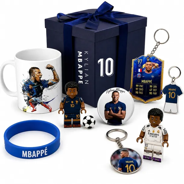 DUŻY ZESTAW KYLIAN MBAPPE PREZENTOWY XXL 20 El. KUBEK KOSZULKA REAL MADRYT