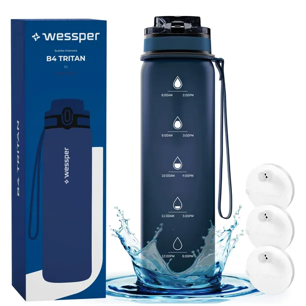 Wessper bidon na wodę 1l | Butelka filtrująca sportowa tritan 3x filtr