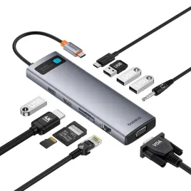 11w1-hub-adapter-usb-c-do-usb-c-pd-4x-usb-hdmi-vga-aux-rj45-sd-tf-szary