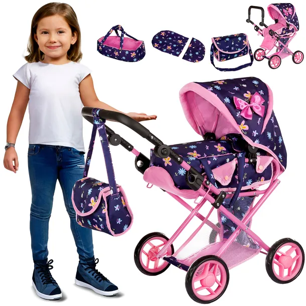 WÓZEK DLA LALEK GŁĘBOKI GONDOLA SPACERÓWKA LALKI KINDERPLAY TORBA POŚCIEL