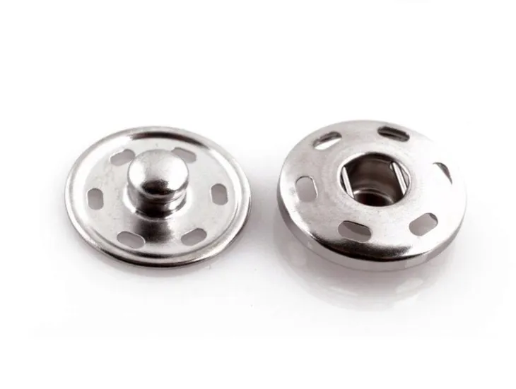 Zatrzaski do Przyszycia 21 mm, Napy Przyszywane Nierdzewne Srebrne 10 Kpl