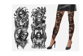 rajstopy-damskie-halloweenowe-wzory-tatuaze-bezowo-czarne-halloween