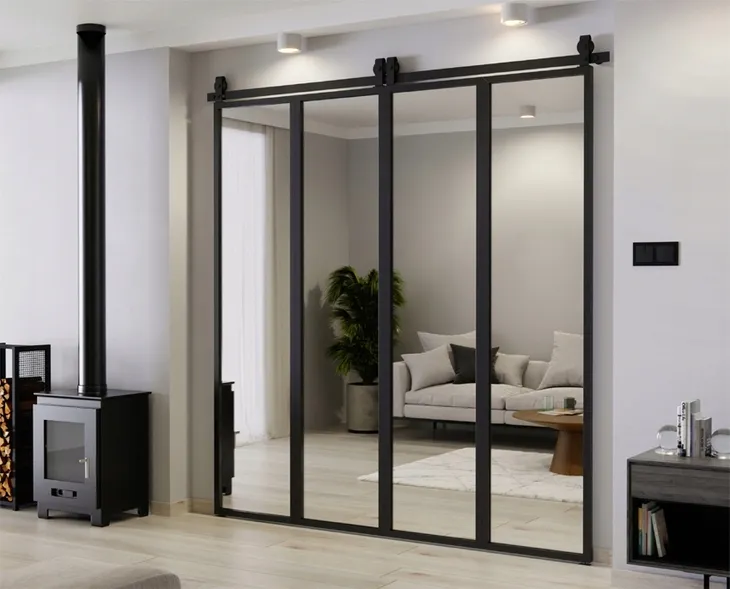 Drzwi Przesuwne Harmonijkowe Podwójne Aluminium Loft Lustro 2x97 cm LOKI