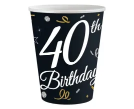 kubeczki-papierowe-40-urodziny-czarne-40th-birthday-250-ml-6-szt