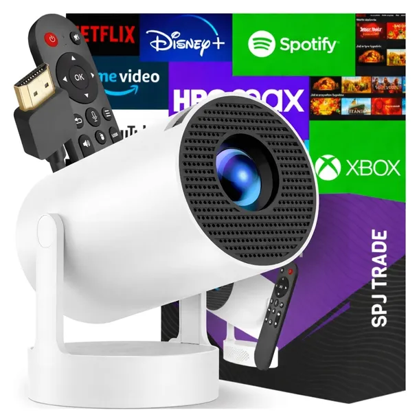 PROJEKTOR RZUTNIK ANDROID TV WIFI MINI 4K PRZENOŚNY SMART GŁOŚNIK OBROTOWY