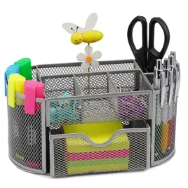 Zdjęcie produktu PRZYBORNIK POJEMNIK NA BIURKO ORGANIZER METAL SIATKA srebrny