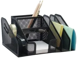 Zdjęcie produktu PRZYBORNIK METALOWY 6 KOMÓR + DYSPENESER TAŚM czarny