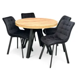stol-craft-100-200-cm-okragly-industrialny-4-krzesla-czarne-tapicerowane