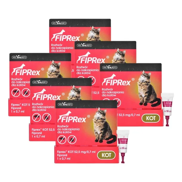 Fiprex SPOT-ON krople dla kota pchły kleszcze 6 pipet x 0,7ml