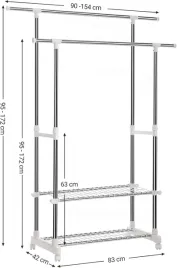 songmics-wieszak-na-ubrania-z-2-polkami-na-buty-regulowany-95-172-cm