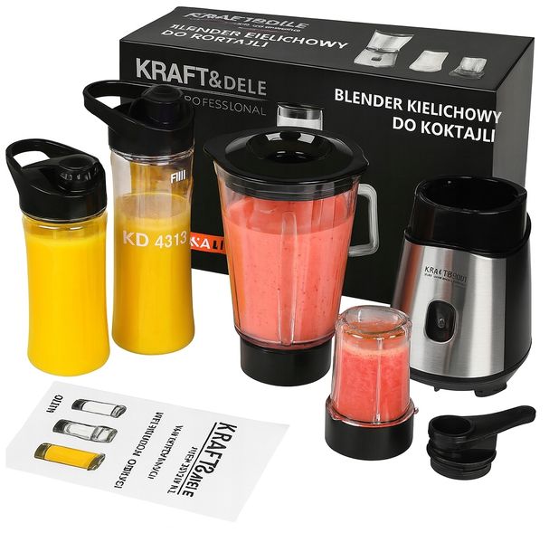 BLENDER KIELICHOWY DO KOKTAJLI 1500W + 2 BUTELKI KRAFT&DELE KD4113 SOLIDNY