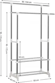 songmics-wieszak-na-ubrania-z-2-polkami-na-buty-regulowany-95-172-cm