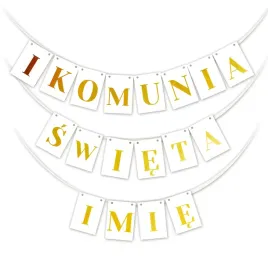 Zdjęcie produktu PAPIEROWA GIRLANDA BANER NA KOMUNIĘ ŚWIĘTĄ KOMUNIA IMIĘ POZŁACANA Y3