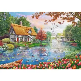 puzzle-500-ukladanka-obraz-widok-dom-las-jezioro-zwierzeta-kwiaty-10-trefl