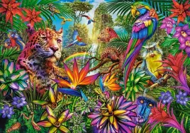 puzzle-500-ukladanka-zwierzeta-koty-malpa-kwiaty-kolorowa-dzungla-9-castor