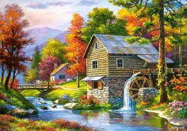 puzzle-500-ukladanka-krajobraz-widok-las-mlyn-rzeka-mostek-obraz-9-castor
