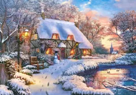 puzzle-500-ukladanka-krajobraz-widok-zima-dom-chata-rzeka-snieg-9-castor