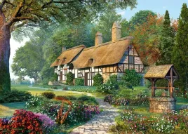 puzzle-1500-ukladanka-dom-chata-studnia-wies-las-ogrod-kwiaty-9-castor
