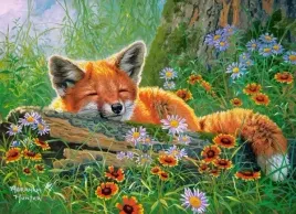 puzzle-100-ukladanka-obraz-zwierzeta-lis-lisek-las-kwiaty-6-castor