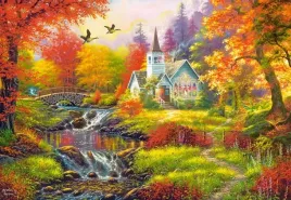 puzzle-1000-ukladanka-widok-obraz-las-rzeka-dom-drzewa-kaskada-9-castor