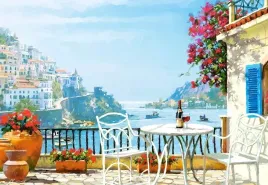 puzzle-1000-ukladanka-obraz-widok-gory-kwiaty-morze-wino-zatoka-9-castor