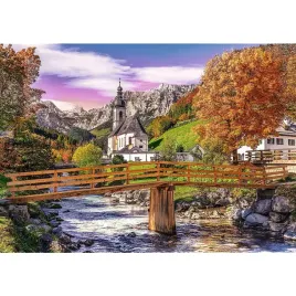 puzzle-1000-krajobraz-kosciol-gory-alpy-rzeka-most-drzewa-bawaria-12-trefl