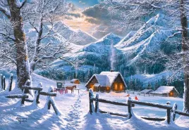 puzzle-1500-ukladanka-krajobraz-gory-zima-domek-chata-snieg-9-castor